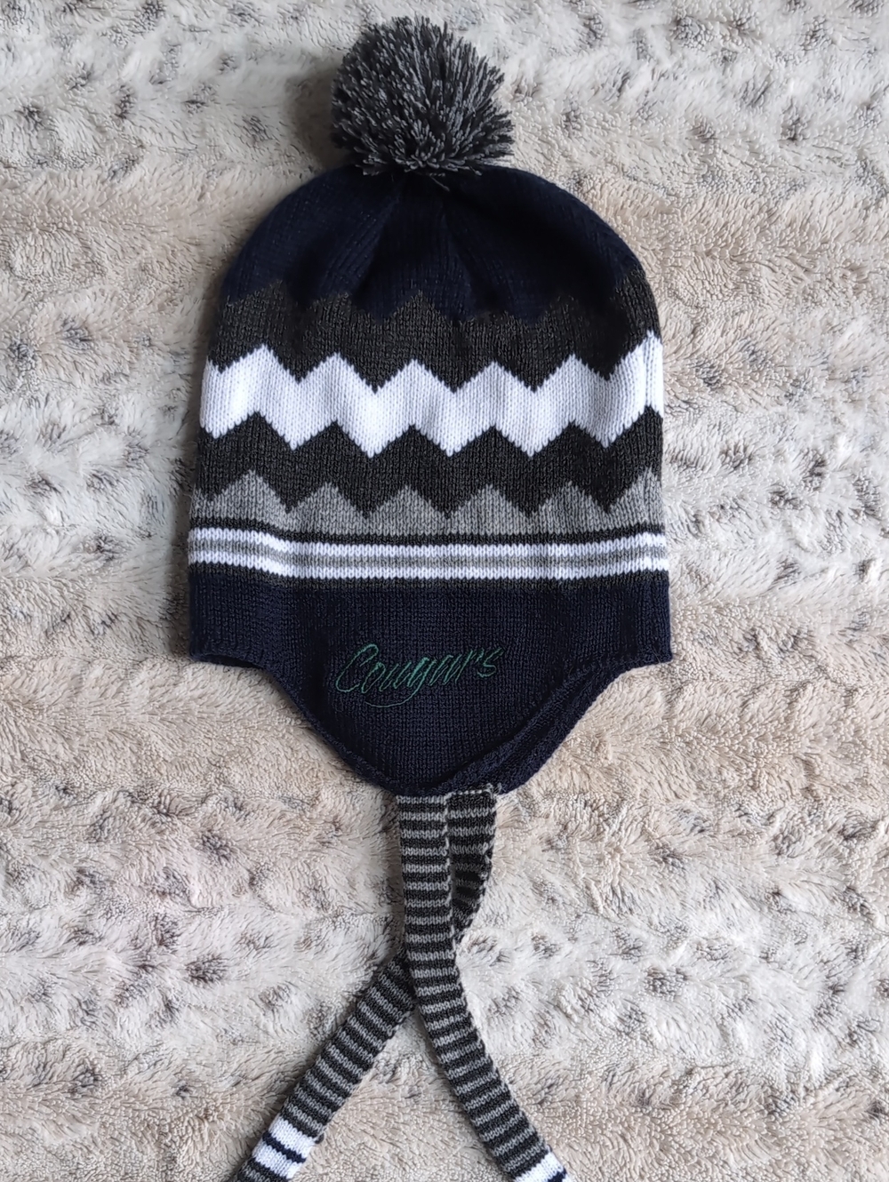 Cougars Blue Gray Knit Ear Flap Pom Beanie Hat